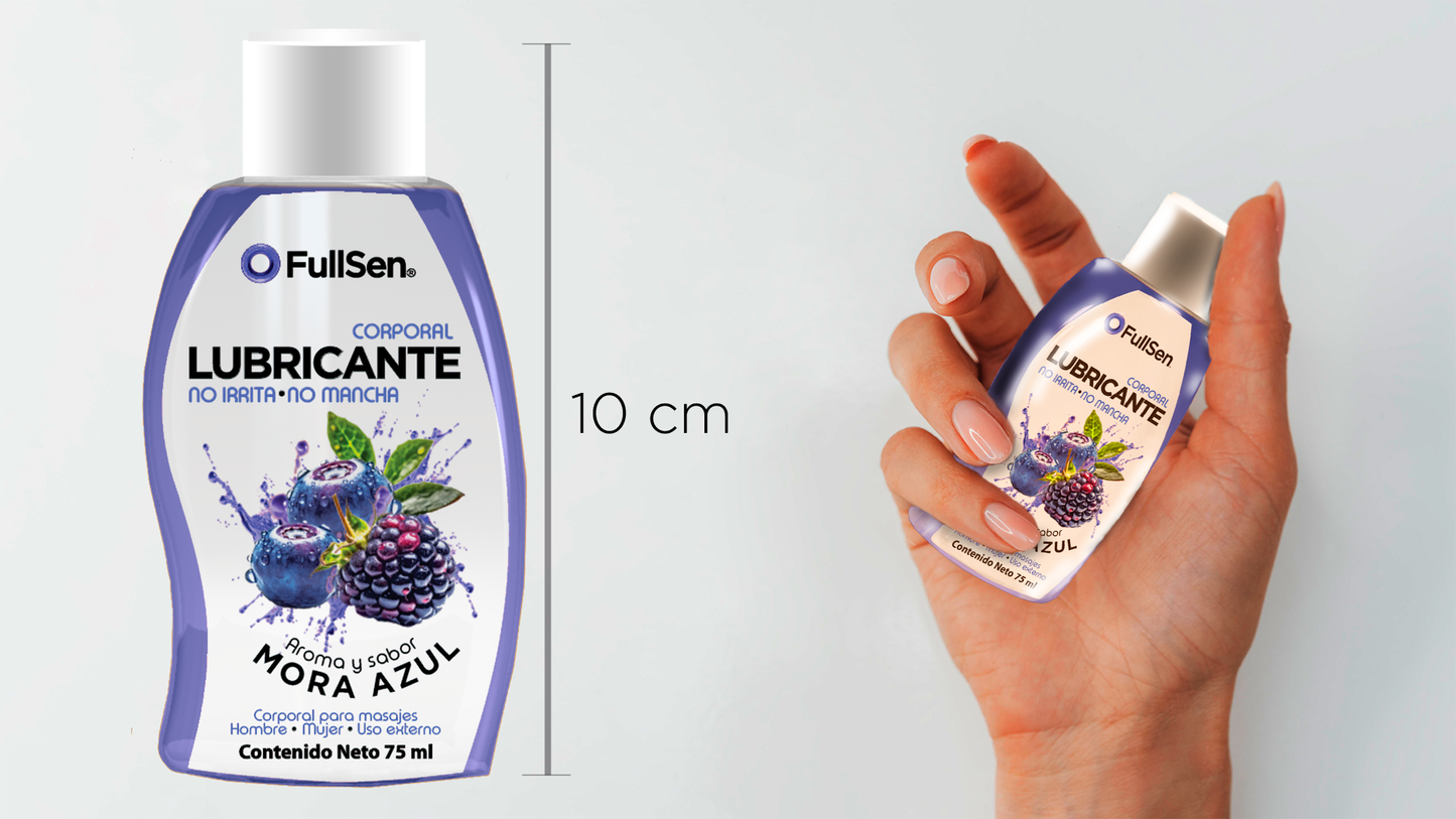 Lubricante Corporal FullSen 75ml, Aroma y Sabor Mora Azul