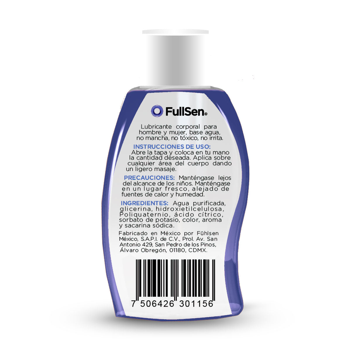 Lubricante Corporal FullSen 75ml, Aroma y Sabor Mora Azul