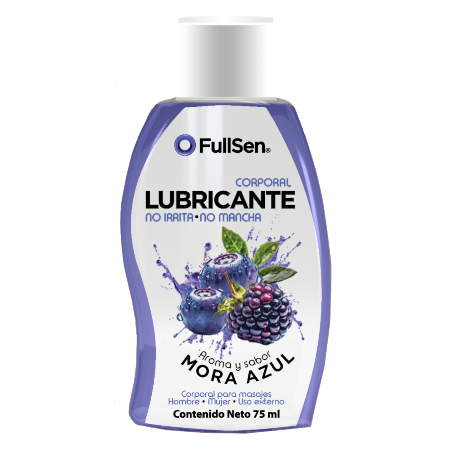 Lubricante Corporal FullSen 75ml, Aroma y Sabor Mora Azul